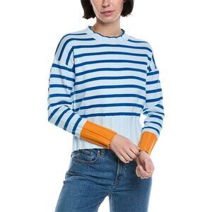 Brodie Cashmere Womens  Contrast Stripe Cashmere-Blend Sweater, Blue